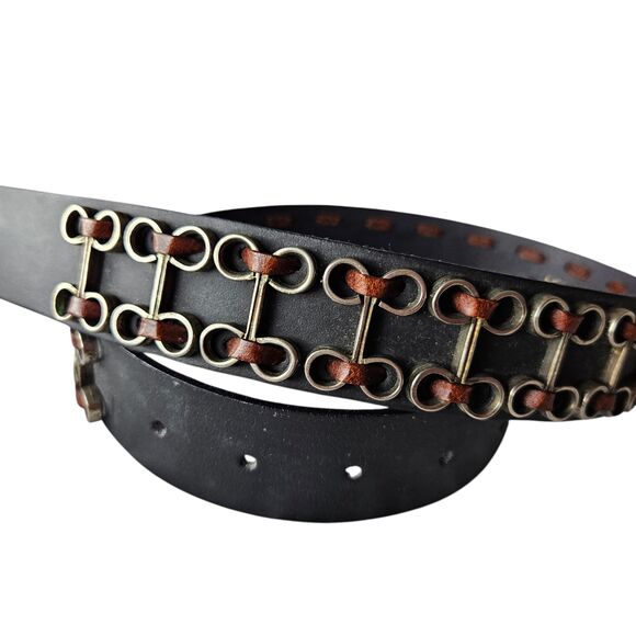 The Limited Accessories - Vintage The Limited Leather Belt Womens Medium Black Italy Western Cowgirl Rodeo